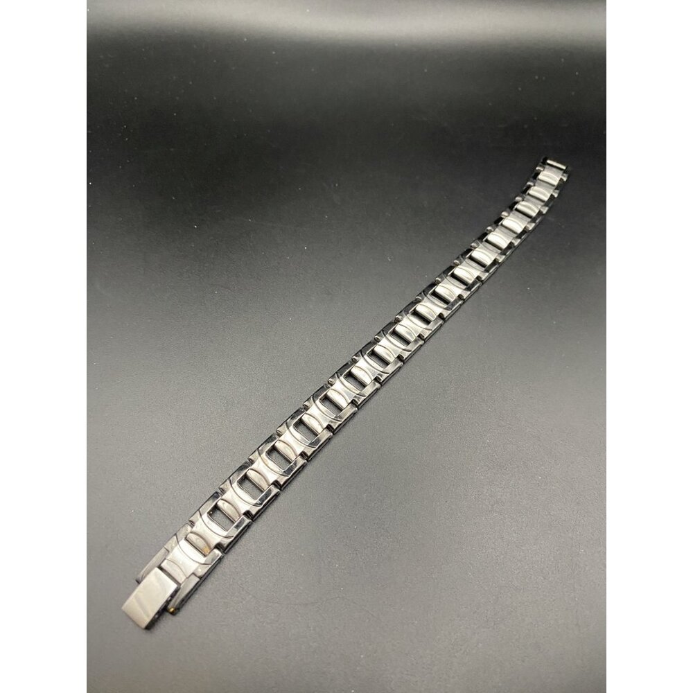 Unisex Open Link Bracelet  Stainless Steel Black Silver 7.75" ID Style Classic - Picture 4 of 8